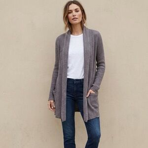 James Perse Gray Cotton/Linen Blend Draped Knit Cardigan | Size Small